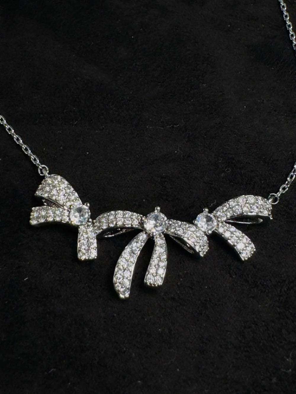 Silver Bow Crystal Pendant Necklace - Women Jewelry